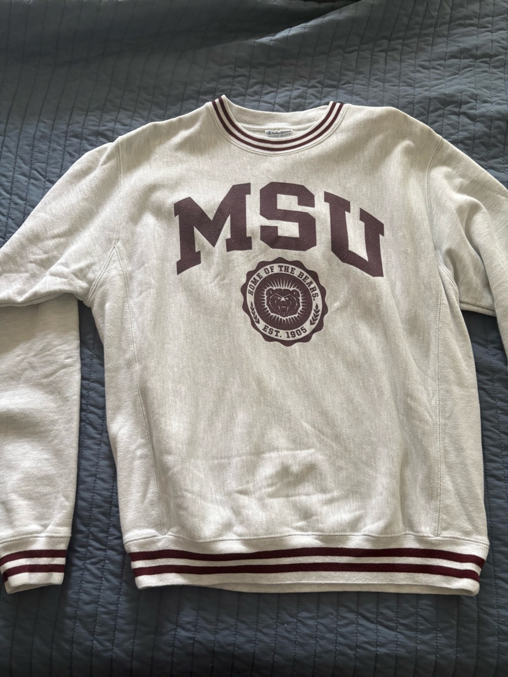MO State Graphic Crewneck Sweatshirt - Light Gray with Maroon Print